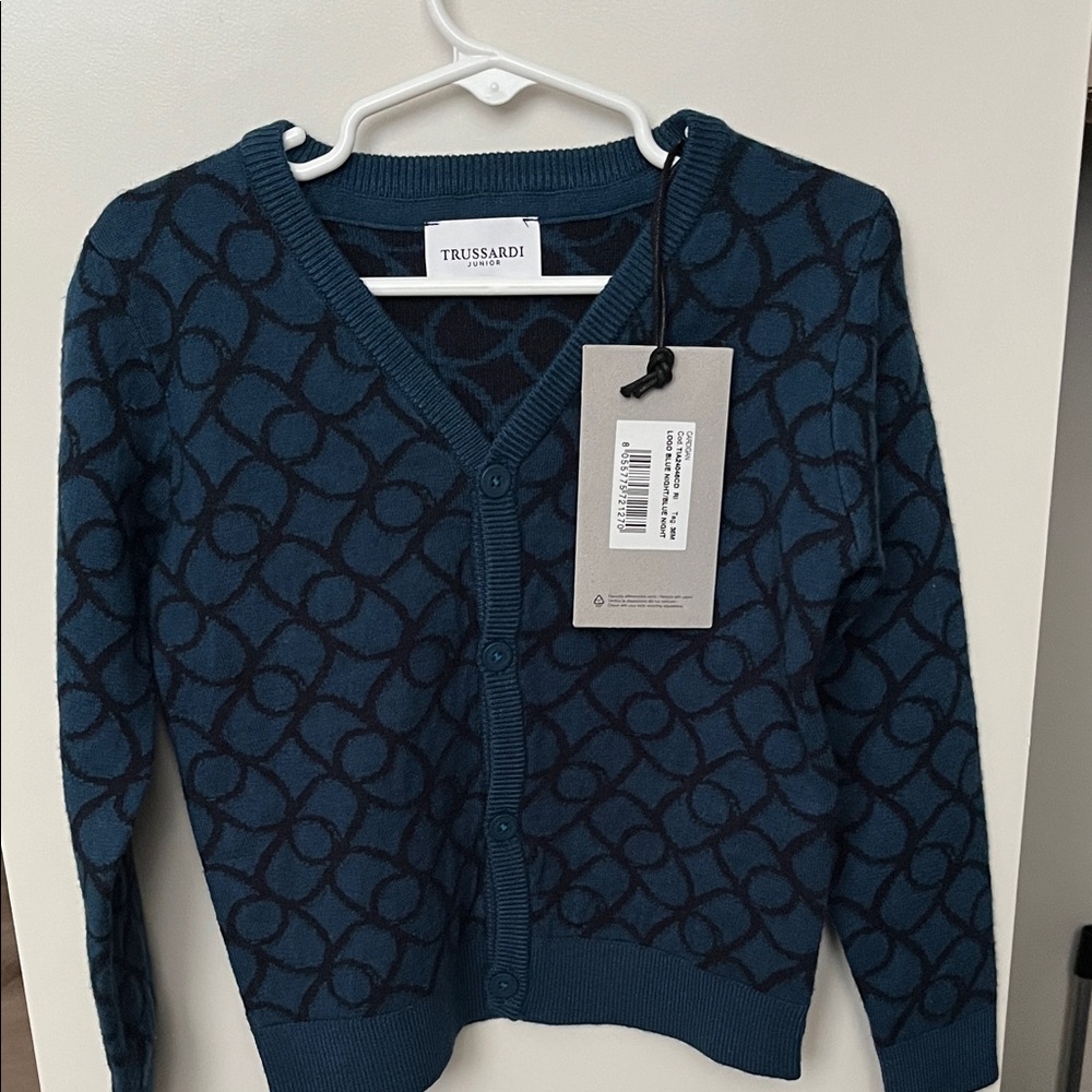 Trussardi Navy Geometric Knit Cardigan